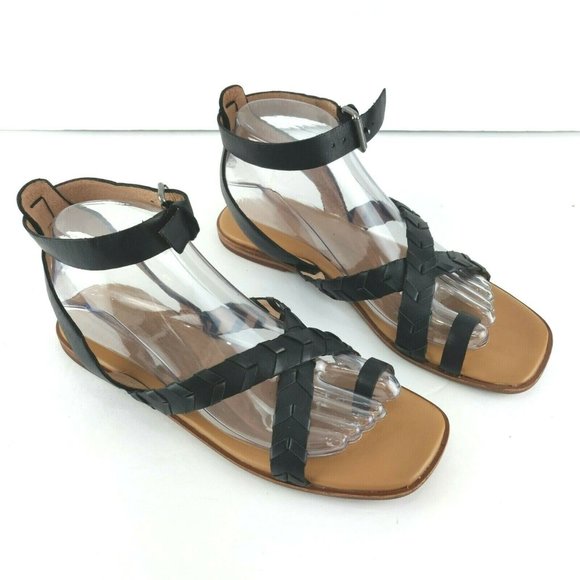 Madewell Cassia Black Leather Size 8 Criss Cross Ankle Strap Flat Sandals - Picture 4 of 11